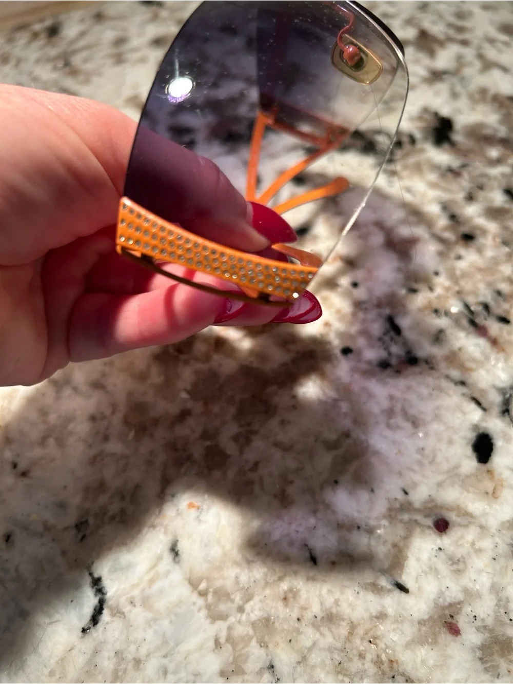 Versace Rimless Shield Sunglasses in Orange and Brown Gradient